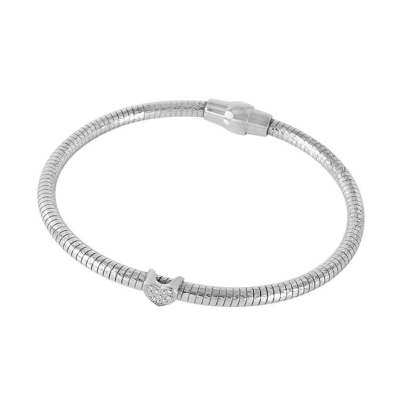 Closeout-Silver 925 Rhodium Plated Heart CZ Italian Bracelet - ECB00085RH | Silver Palace Inc.