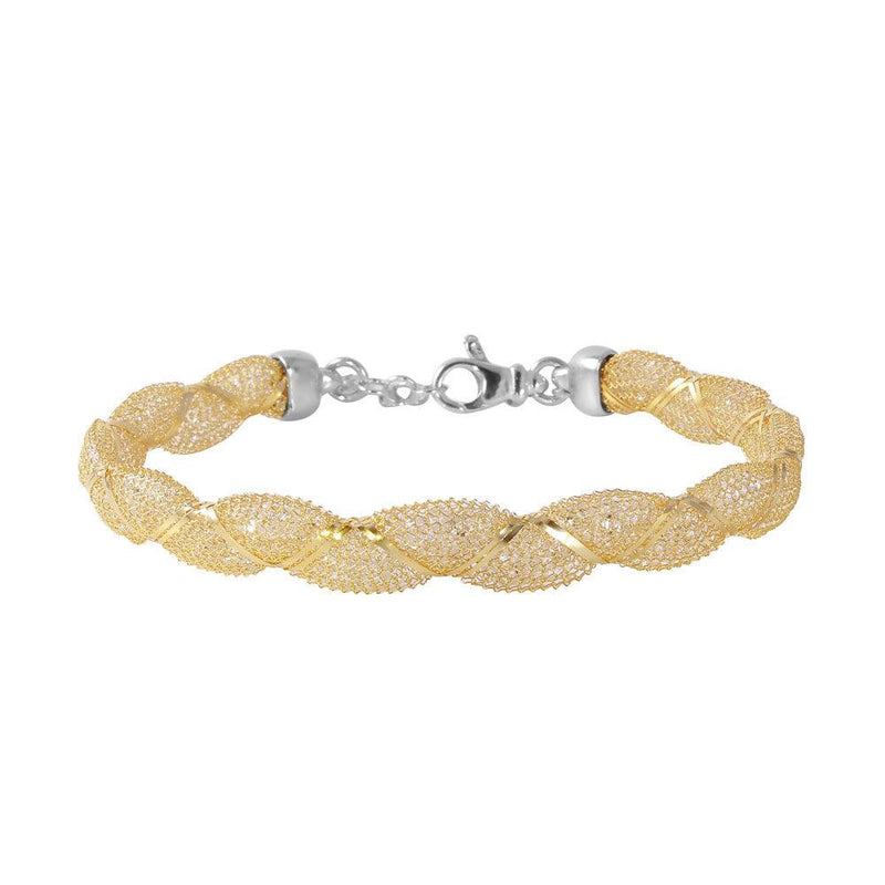 Silver 925 Gold Plated Mesh and Wrapped Embedded CZ Italian Bracelet - ECB00092Y | Silver Palace Inc.