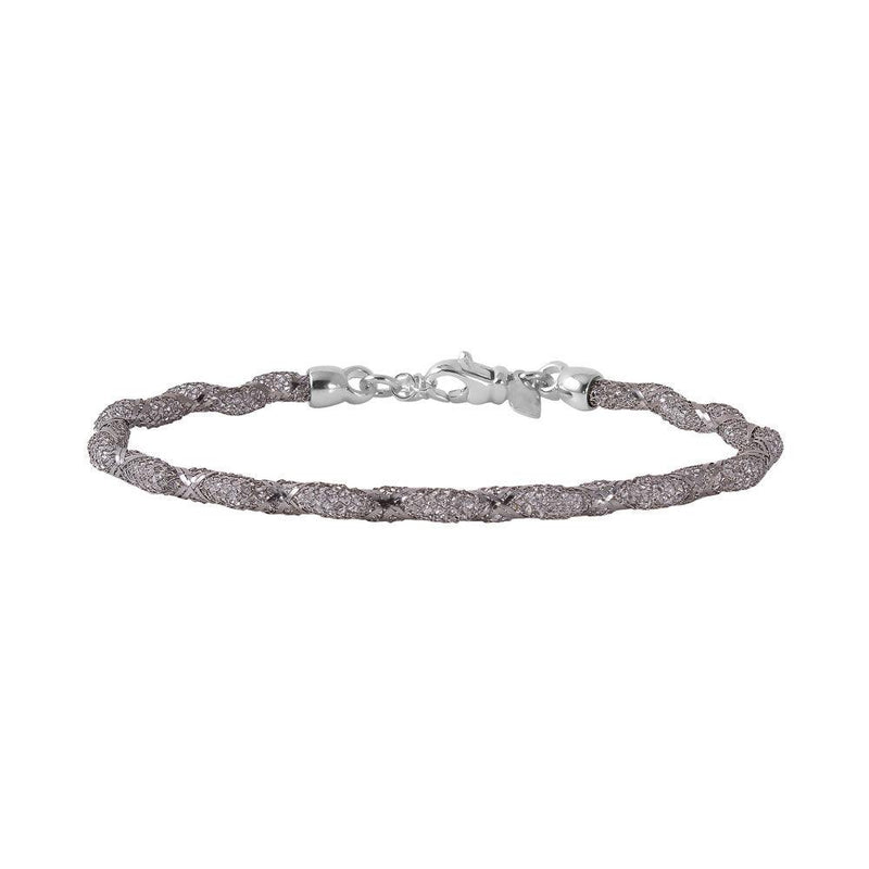 Silver 925 Black Rhodium Plated Mesh and Wrapped Embedded CZ Slim Italian Bracelet - ECB00095BL | Silver Palace Inc.