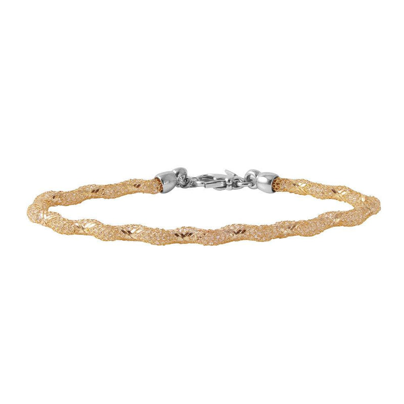 Silver 925 Gold Plated Mesh and Wrapped Embedded CZ Slim Italian Bracelet ECB00095Y | Silver Palace Inc.