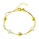 Silver 925 Gold Plated Bead Bracelet with Synthetic Pearl - ECB00103GP | Silver Palace Inc.