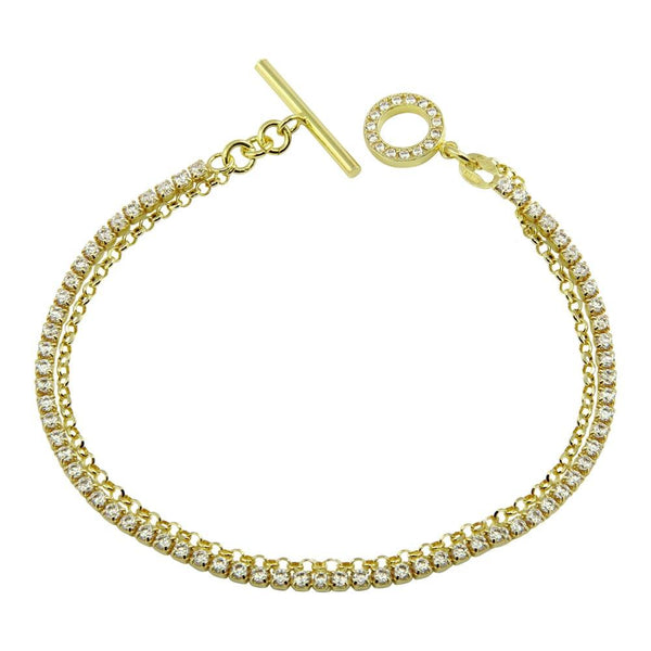 Closeout-Silver 925 Gold Plated Double Strand CZ Bracelet - ECB00105GP | Silver Palace Inc.