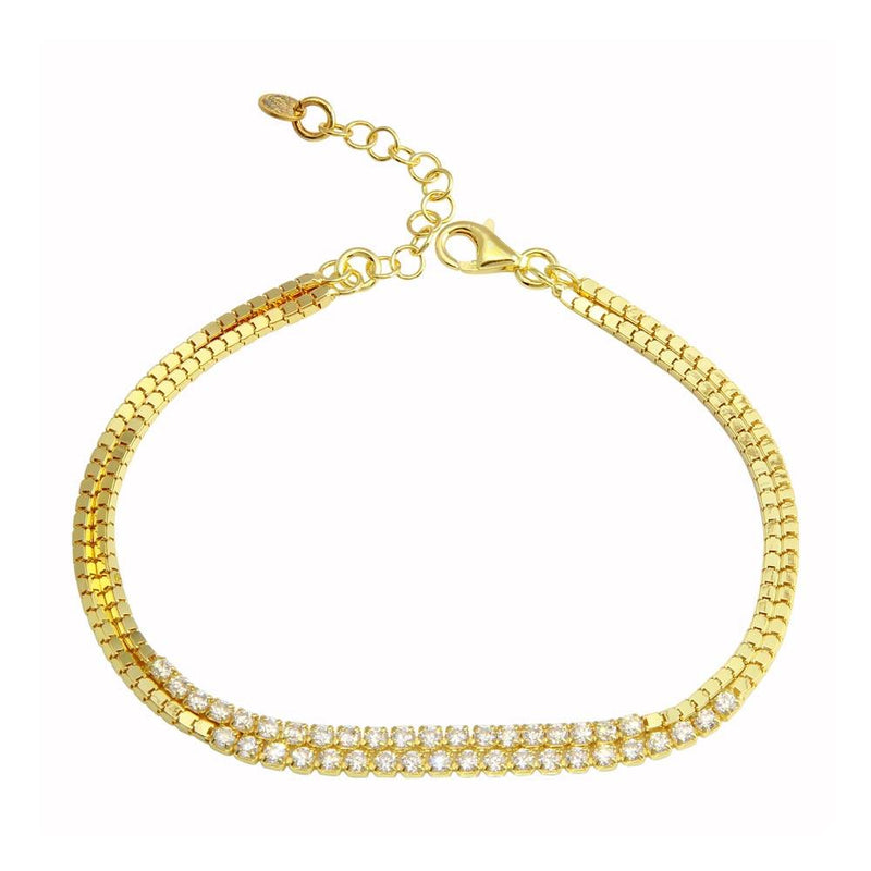 Closeout-Silver 925 Gold Plated Double Strand CZ Bracelet - ECB00111GP | Silver Palace Inc.
