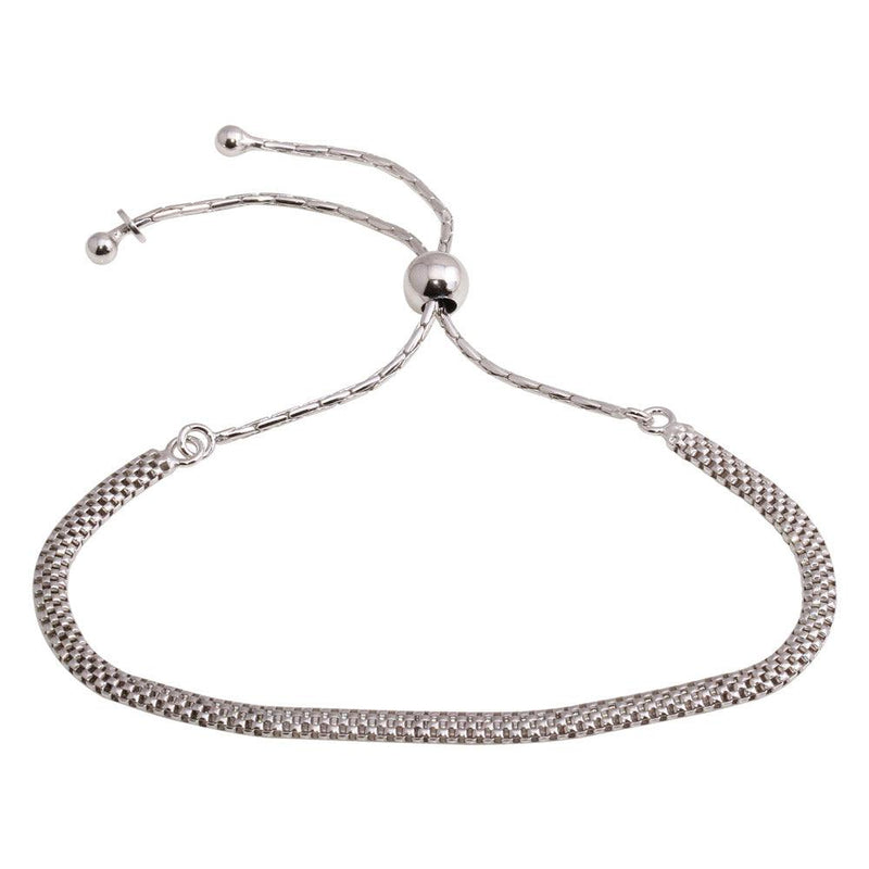 Silver 925 Rhodium Plated Mesh Chain Lariat Bracelet - ECB00117RH | Silver Palace Inc.
