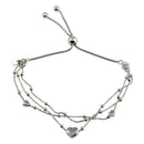 Silver 925 3 Toned Plated Multi Chain Hearts Beaded Lariat Bracelet - ECB00126 | Silver Palace Inc.