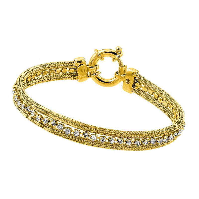 Silver 925 Gold Plated Clear Multiple Square CZ Bracelet - ECB007GP | Silver Palace Inc.
