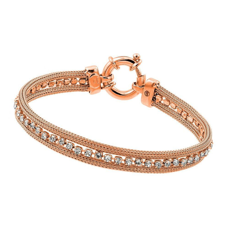 Silver 925 Rose Gold Plated Clear Multiple Small Square CZ Bracelet - ECB007RGP | Silver Palace Inc.
