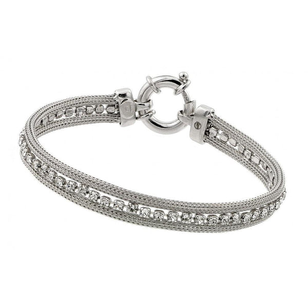 Silver 925 Rhodium Plated Clear Multiple Small Square CZ Bracelet - ECB007RH | Silver Palace Inc.