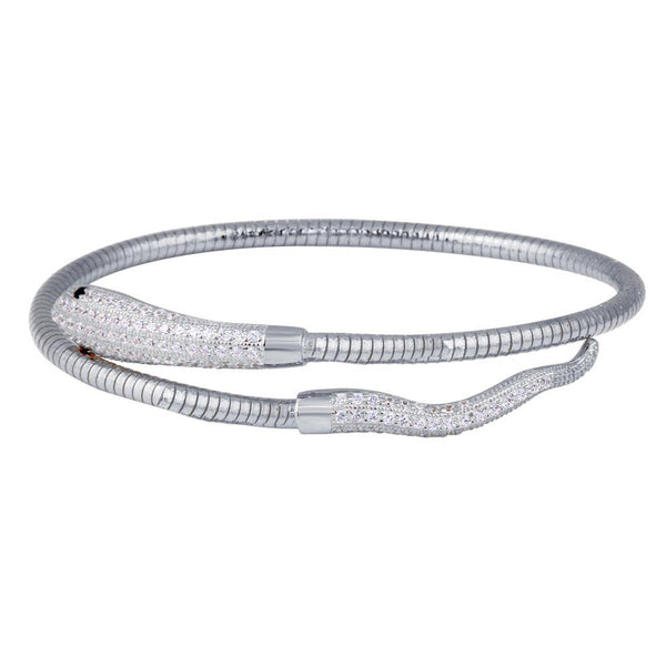 Closeout-Rhodium Plated 925 Sterling Silver Snake CZ Bracelet - ECB00016RH | Silver Palace Inc.