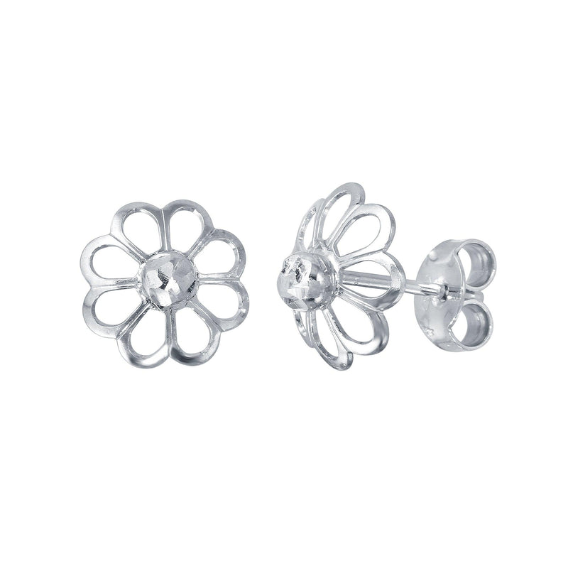 Silver 925 Rhodium Plated Open DC Flower Earrings - ECE00050RH | Silver Palace Inc.