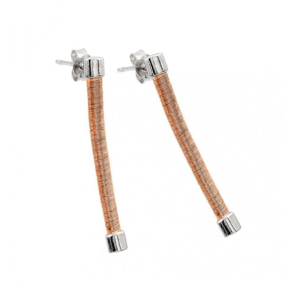 Silver 925 Rhodium and Rose Gold Plated Long Dangling Stud Earrings ECE001RGP | Silver Palace Inc.