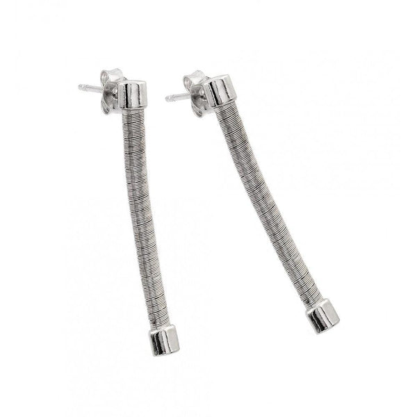 Silver 925 Rhodium Plated Long Dangling Stud Earrings - ECE001RH | Silver Palace Inc.