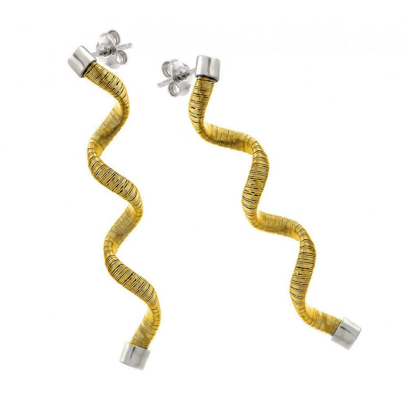 Silver 925 Rhodium and Gold Plated Long Spiral Dangling Stud Earrings - ECE002GP | Silver Palace Inc.