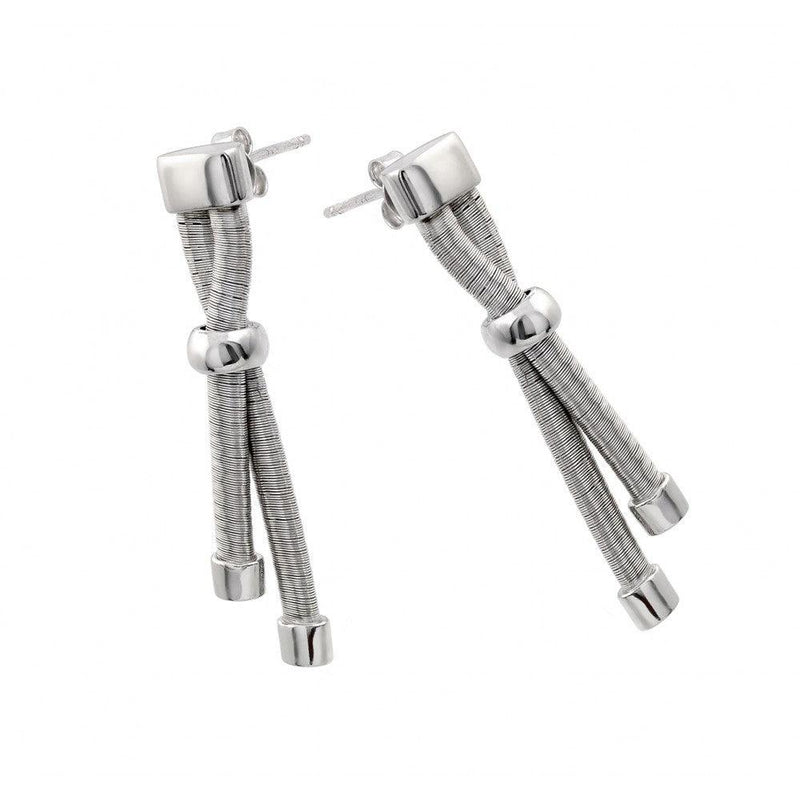 Silver 925 Rhodium Plated Double Long Dangling Stud Earrings - ECE003RH | Silver Palace Inc.