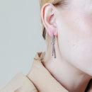 Silver 925 Rhodium Plated Double Long Dangling Stud Earrings - ECE003RH