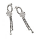Silver 925 Rhodium Plated Dangling Ribbon Center Circle CZ Inlay Dangling Stud Earrings - ECE010RH | Silver Palace Inc.
