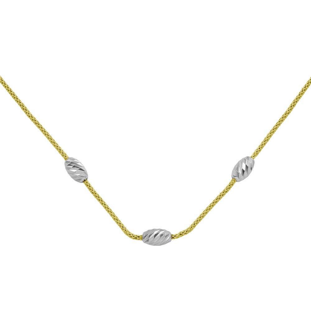 Silver 925 Gold Plated Three Bead Necklace - ECN00004GP | Silver Palace Inc.