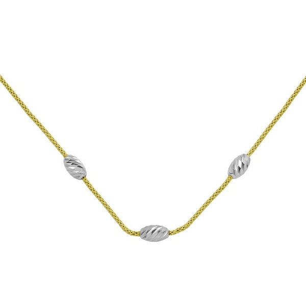 Silver 925 Gold Plated Three Bead Necklace - ECN00004GP | Silver Palace Inc.