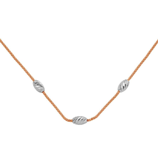 Silver 925 Rose Gold Plated Three Bead Necklace - ECN00004RGP | Silver Palace Inc.