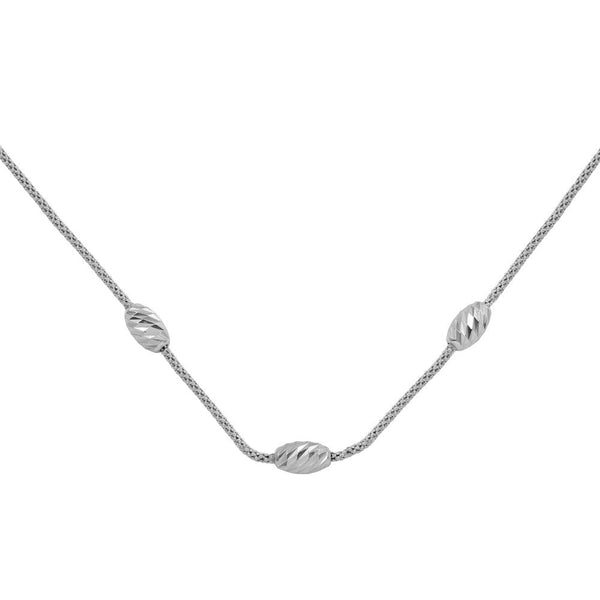 Silver 925 Rhodium Plated Three Bead Necklace - ECN00004RH | Silver Palace Inc.