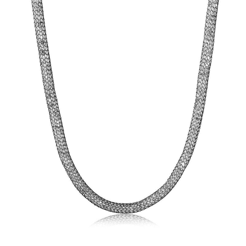 Silver 925 Black Rhodium Plated Mesh Embedded CZ Thin Italian Necklace - ECN00007BL | Silver Palace Inc.