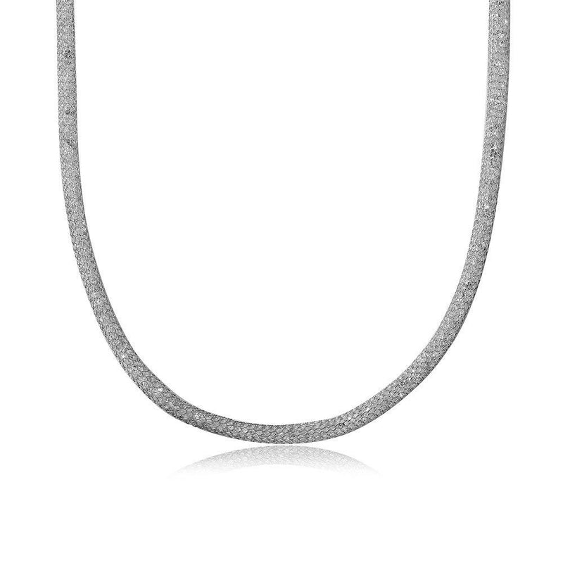 Silver 925 Rhodium Plated Thin Italian Necklace Mesh Embedded CZ - ECN00007RH | Silver Palace Inc.