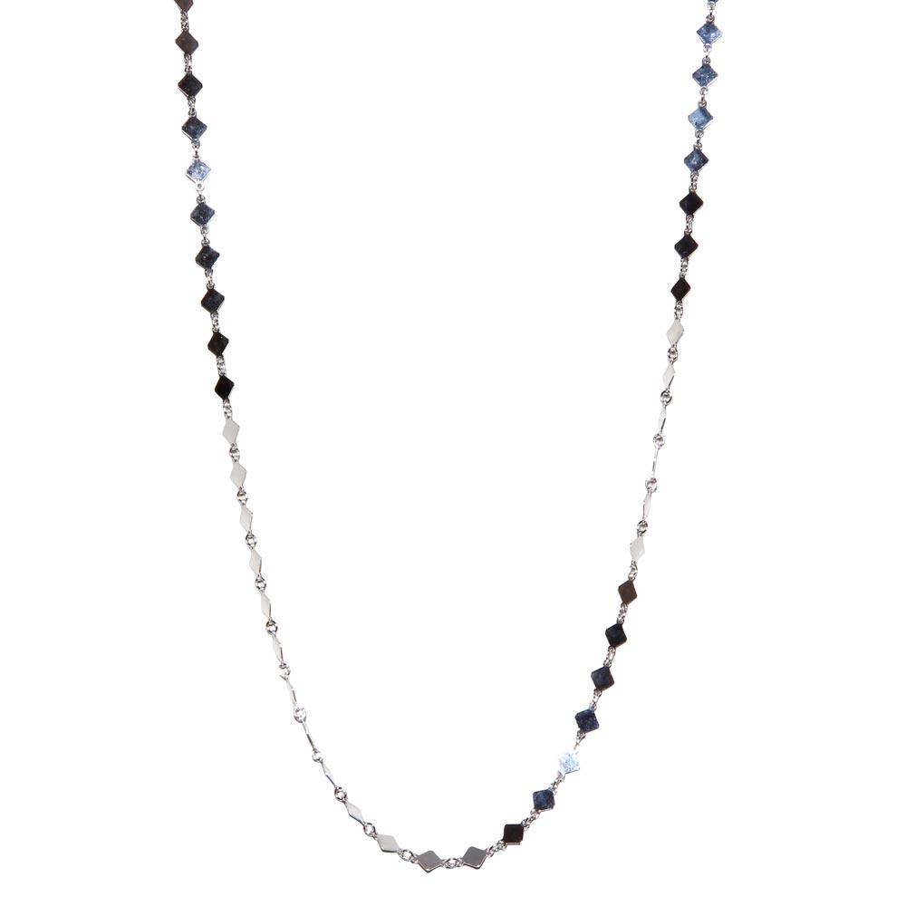 Silver 925 Rhodium Plated Flat Diamond Square Necklace - ECN00025RH | Silver Palace Inc.