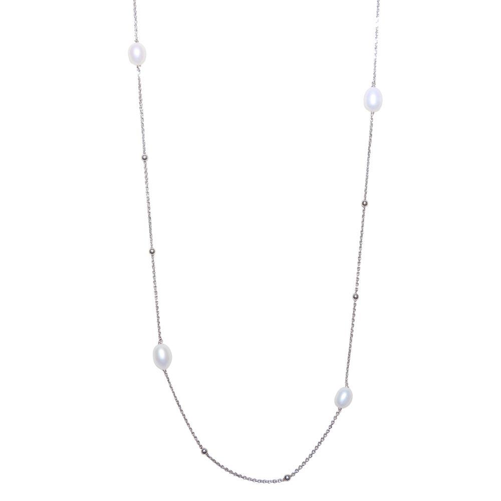 Silver 925 Rhodium Plated Necklace with Freshwater Pearls and Beads - ECN00028RH | Silver Palace Inc.