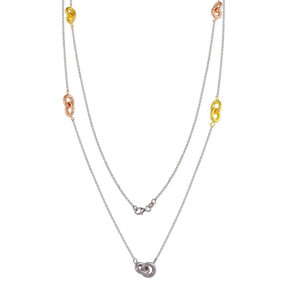 Silver 925 Tri-Colored Link Chain Necklace - ECN00042TRI | Silver Palace Inc.