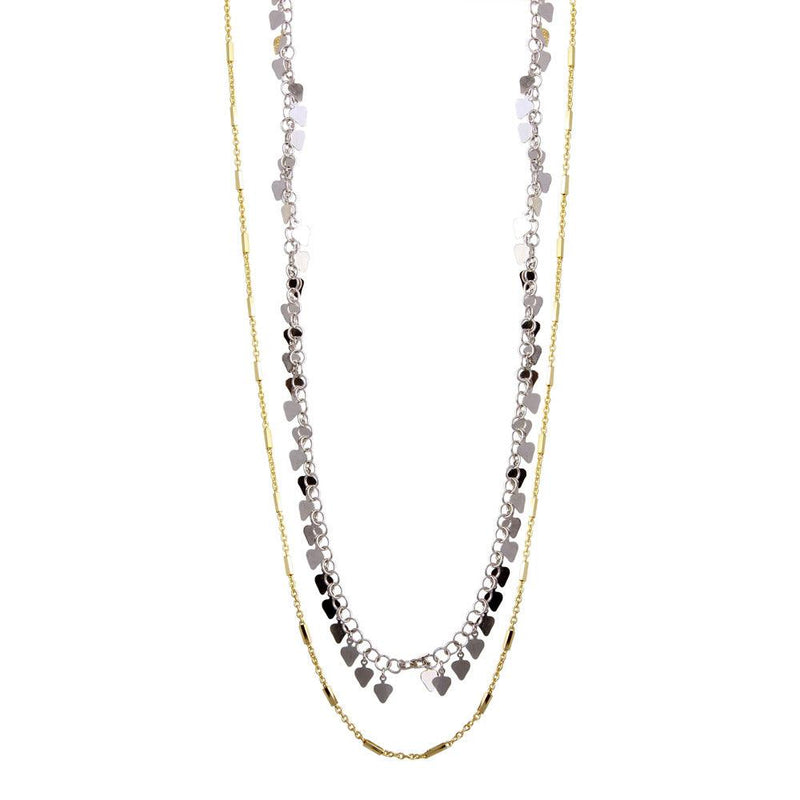Silver 925 Two-Toned Double Chain Confetti Necklace - ECN00047YW | Silver Palace Inc.