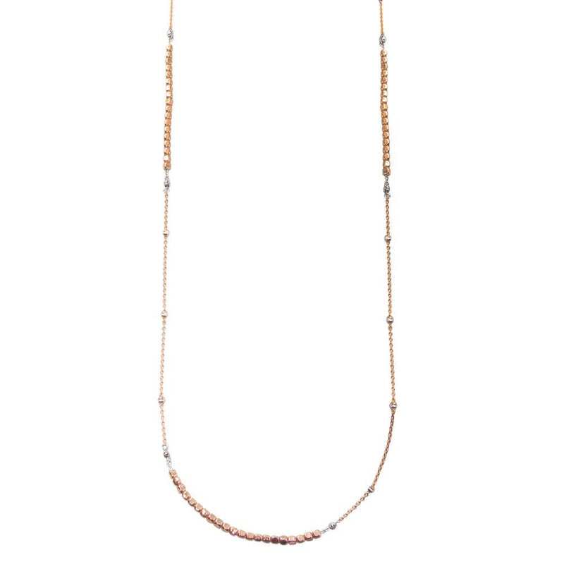 Silver 925 Rose Gold Plated 38 Inches Chain Cube Beaded Necklace