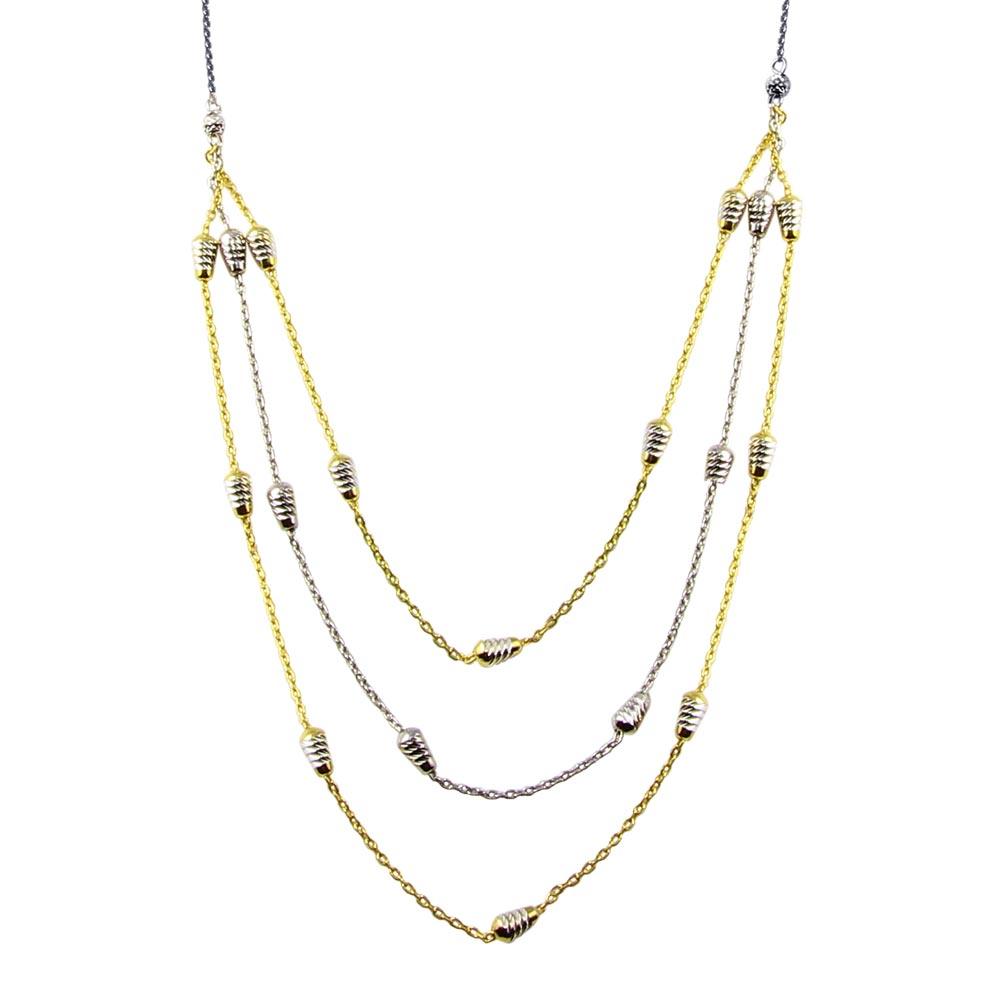 Silver 925 Gold and Rhodium Plated Multi Chain DC Bar Necklace - ECN00060GP | Silver Palace Inc.