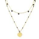 Silver 925 Gold Plated Multi Chain Black CZ Enamel Beaded Heart Necklace - ECN00063GP | Silver Palace Inc.