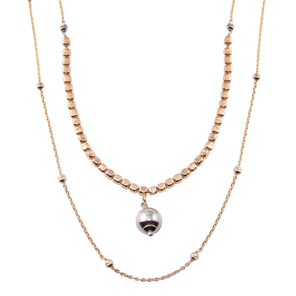 Silver 925 Rose Gold Plated Multi Chain Bead Necklace - ECN00069RGP | Silver Palace Inc.