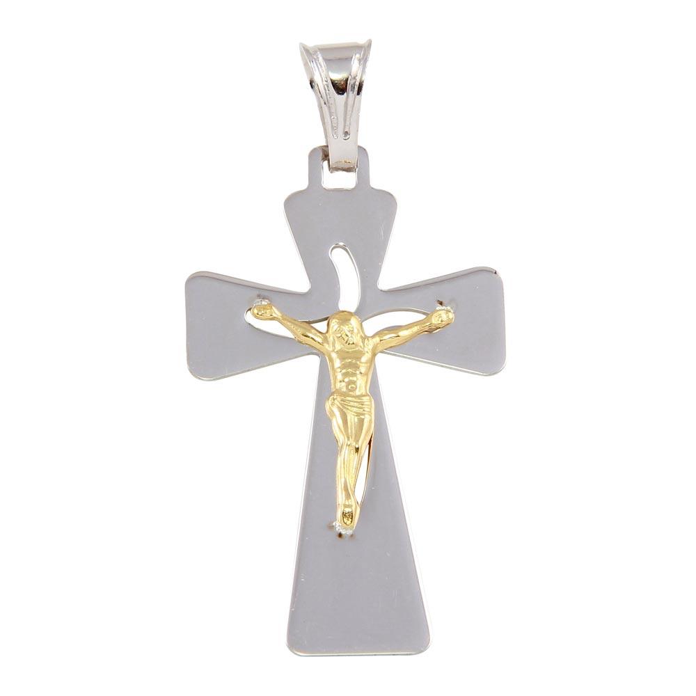 Silver 925 Two Tone Medium Jesus Cross Pendant - ECP00012RH-GP | Silver Palace Inc.