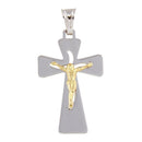 Silver 925 Two Tone Medium Jesus Cross Pendant - ECP00012RH-GP | Silver Palace Inc.