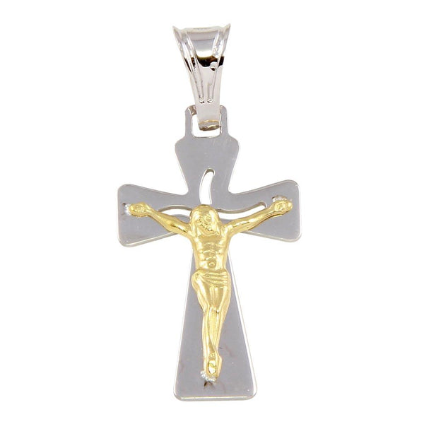 Silver 925 Two Tone Small Jesus Cross Pendant - ECP00013RH-GP | Silver Palace Inc.