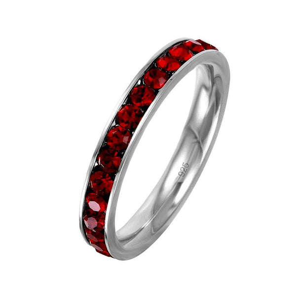Silver 925 Rhodium Plated Birthstone January Channel Eternity Band - ETRY-JAN | Silver Palace Inc.