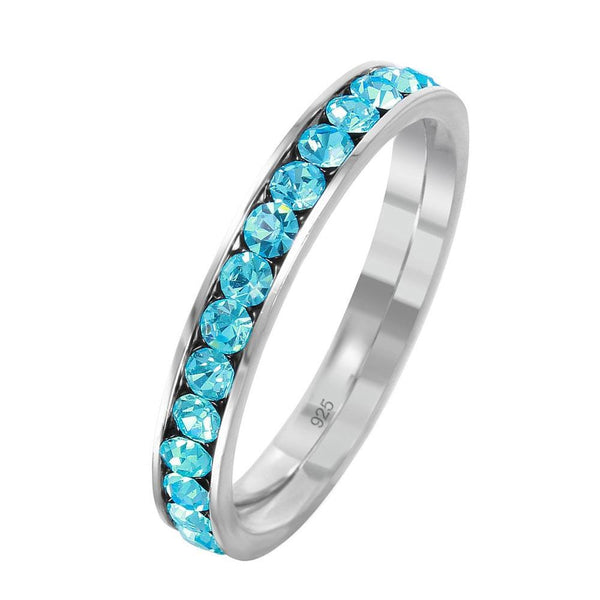 Silver 925 Rhodium Plated Birthstone March Channel Eternity Band - ETRY-MAR | Silver Palace Inc.