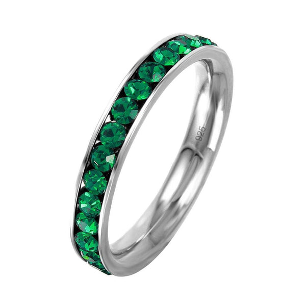 Silver 925 Rhodium Plated Birthstone May Channel Eternity Band - ETRY-MAY | Silver Palace Inc.