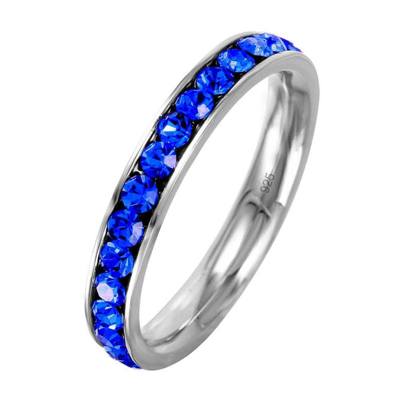 Silver 925 Rhodium Plated Birthstone September Channel Eternity Band - ETRY-SEP | Silver Palace Inc.