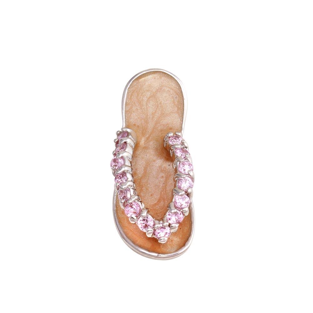 Silver 925 Rhodium Plated Lavender Enamel Pink CZ Sandal Pendant - FFP00002PNK | Silver Palace Inc.