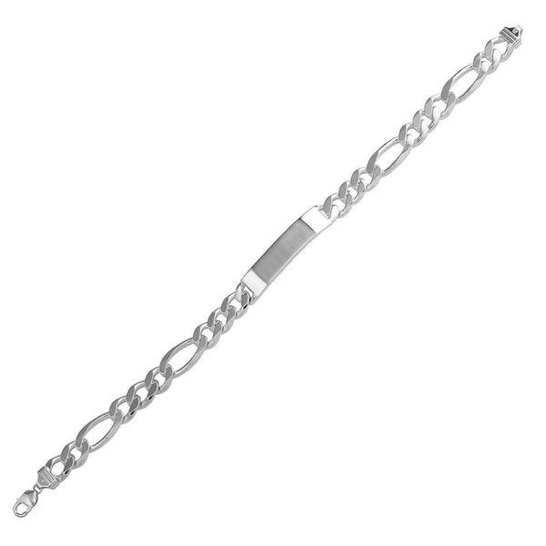 Silver 925 Engravable ID Super Flat Figaro 180 Bracelet 6.5mm - ID-FIG180 | Silver Palace Inc.