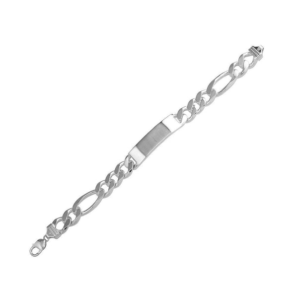 Silver 925 Engravable ID Super Flat Figaro 250 Bracelet 9.7mm - ID-FIG250 | Silver Palace Inc.