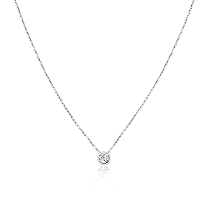 925 Sterling Silver Clear CZ Rhodium Plated Round Solitaire CZ Necklace - GCP00001RH