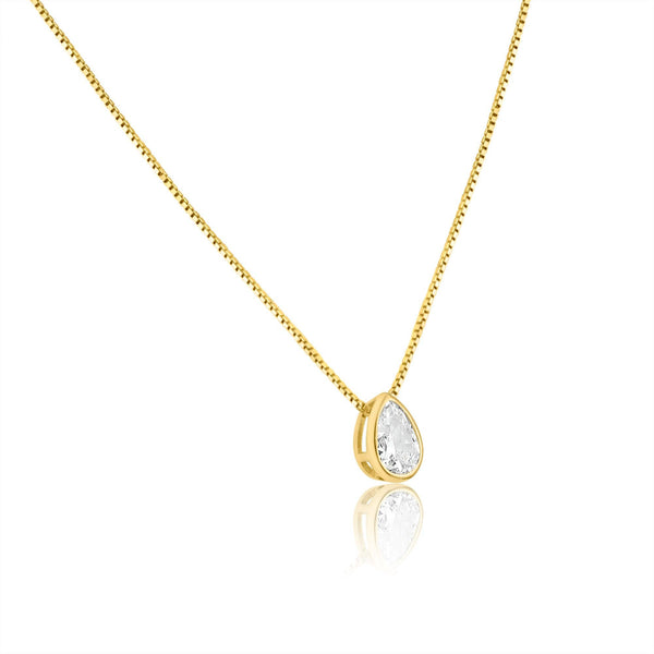 Gold Plated Teardrop Clear CZ Pendant Necklace - GCP00002GP | Silver Palace Inc.
