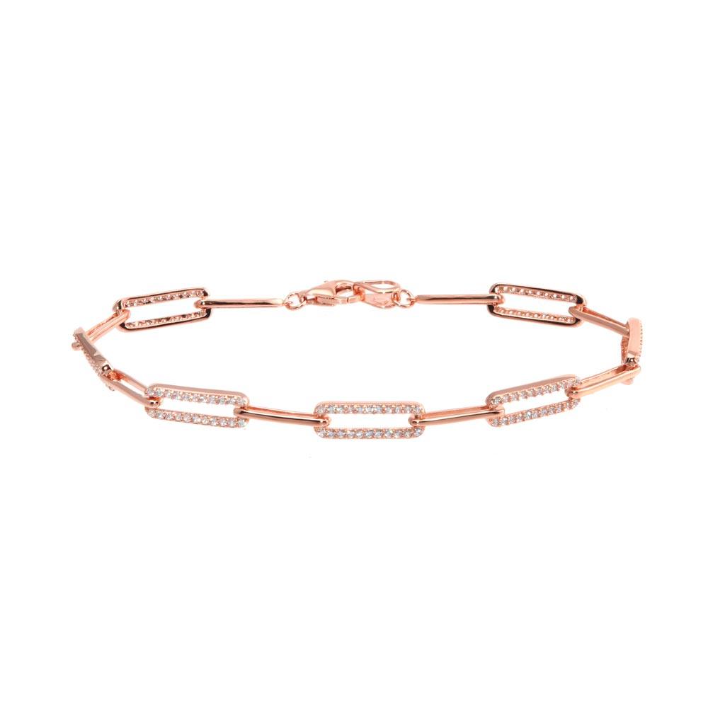 ぴょん様 シルバーパヴェクリップ 17cm rose gold bracelet Silver 925 Rose Gold Plated CZ Paperclip Bracelet 7.25