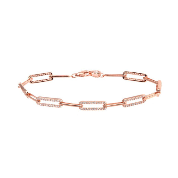 Silver 925 Rose Gold Plated CZ Paperclip Bracelet 7.25 - GMB00090RGP | Silver Palace Inc.