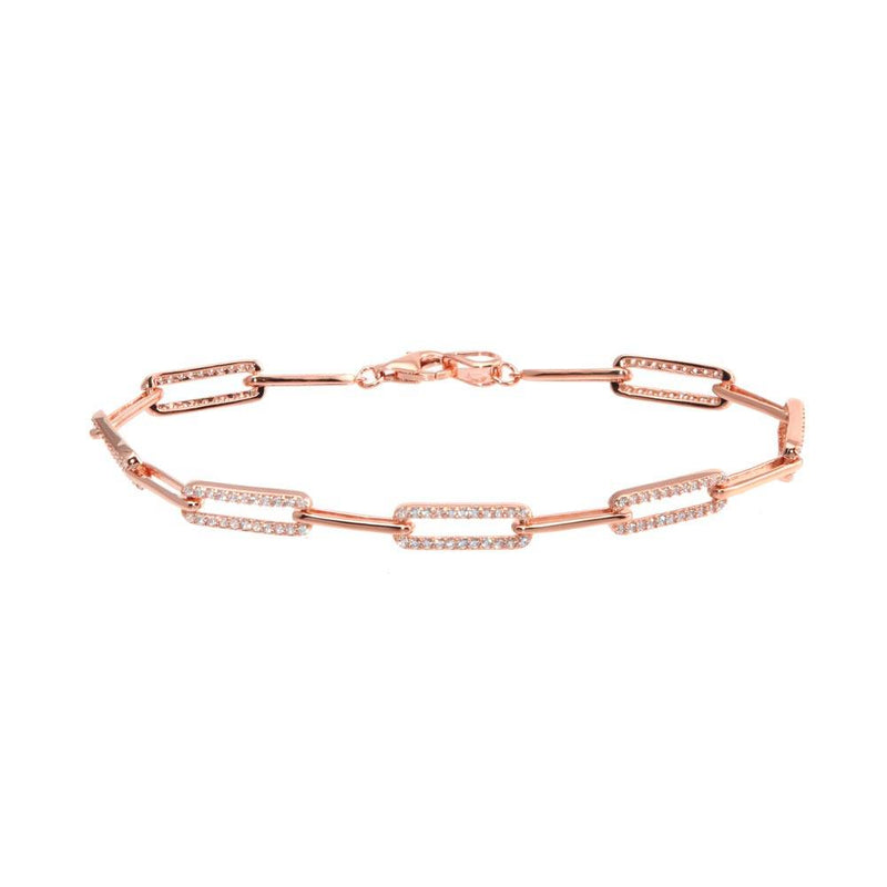 Silver 925 Rose Gold Plated CZ Paperclip Bracelet 7.25 - GMB00090RGP | Silver Palace Inc.