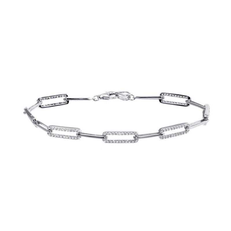 Rhodium Plated 925 Sterling Silver CZ Paperclip Bracelet 7.25 - GMB00090 | Silver Palace Inc.